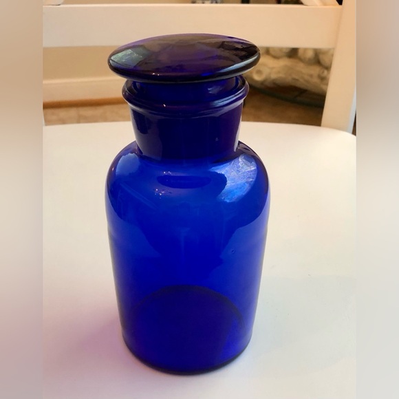 Vintage Cobalt Blue Glass Apothecary Bottle w/Ground Glass Neck & Lid Stopper - Picture 14 of 14